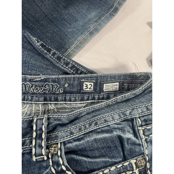 Miss Me Jeans Women's 32 Easy Boot Cut Embellished Bling Flap Pockets Denim Blue - Picture 7 of 10